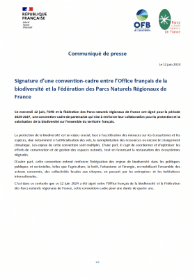 CP SIgnature convention cadre OFB Fédération des Parcs